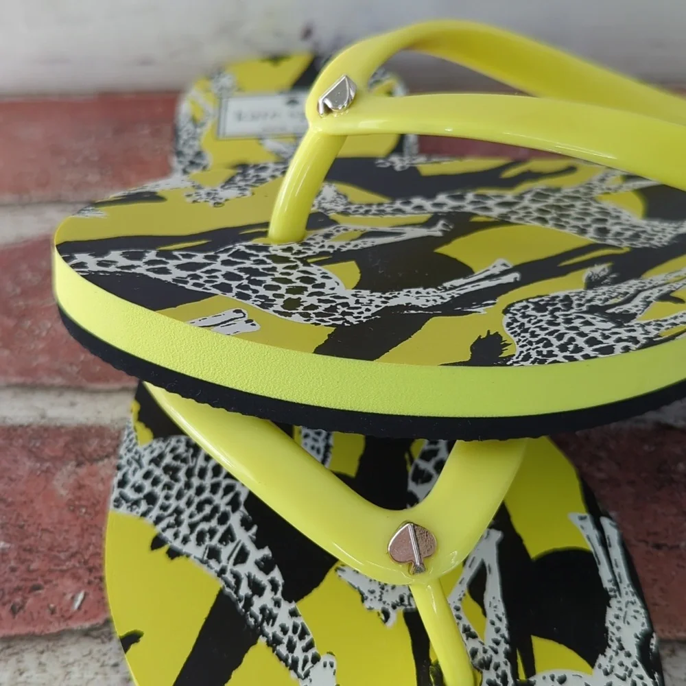 Kate Spade Flip Flops Women's Feldon‎ Giraffe Sandal Yellow Black NWT Size 7/8